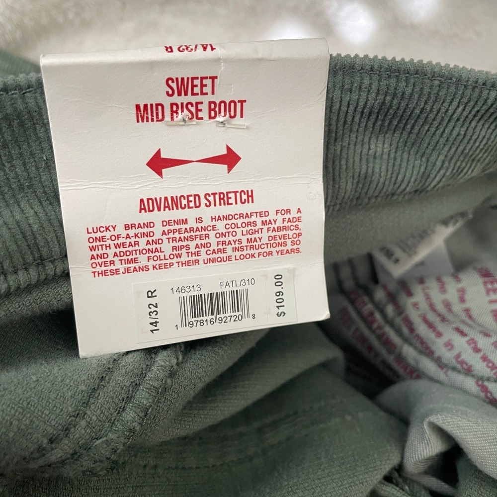 Lucky Brand Mid Rise Sweet Boot Cut Corduroy Pants Fairytale Green 14/32R NWT - Picture 6 of 10